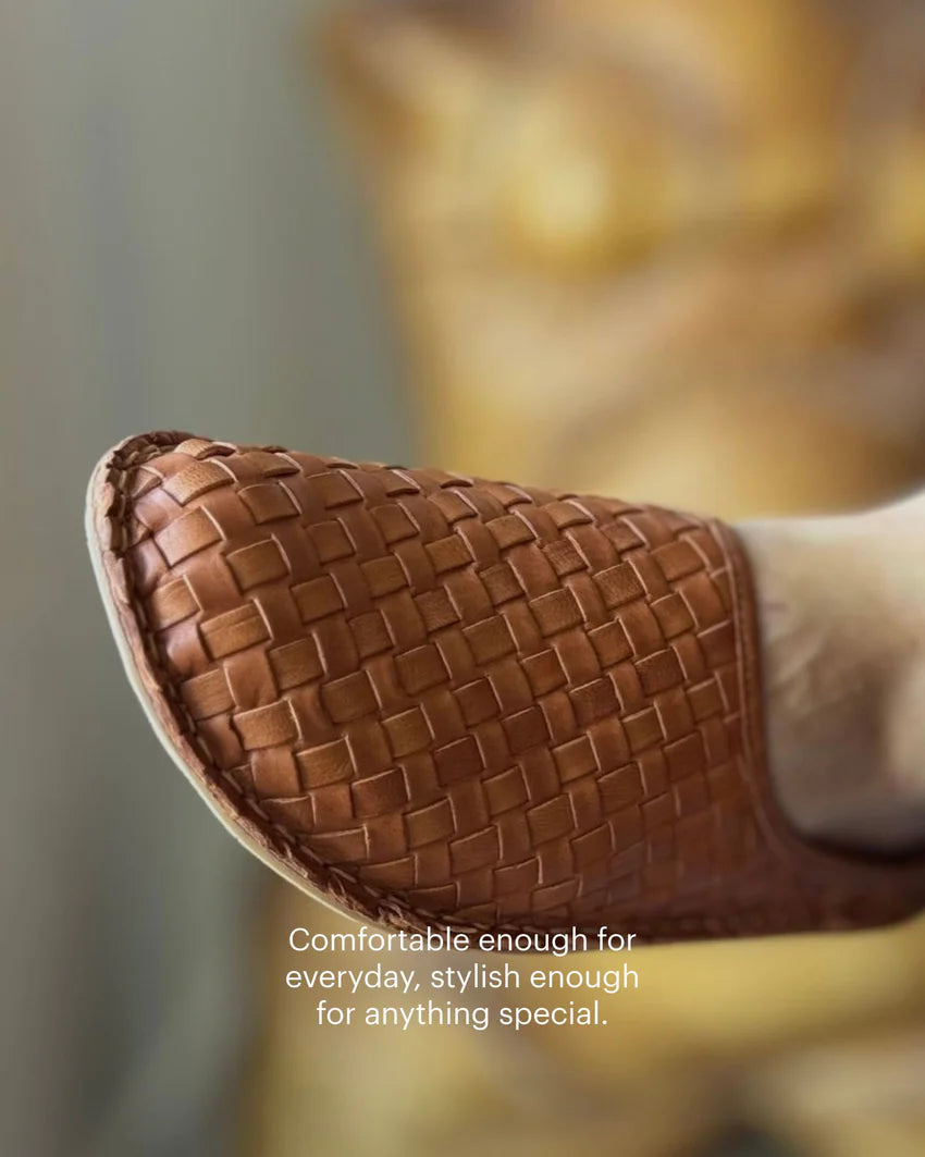 ROMA Woven Leather Cognac Brown